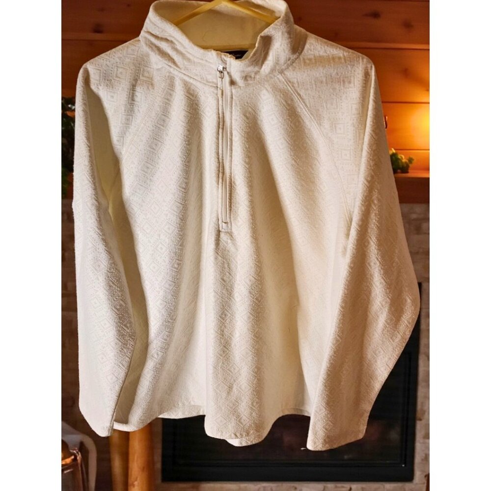 Eddie Bauer Women’s 1/4 Zip Fleece Pullover Top – Ivory Textured Knit – Size XL